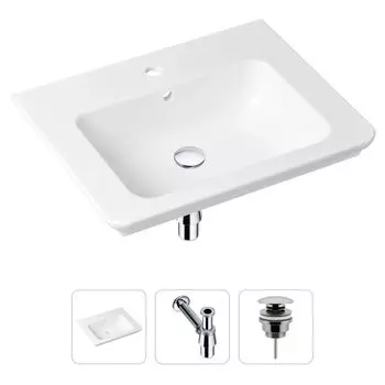 Комплект 3 в 1 Lavinia Boho Bathroom Sink 21520382: врезная фарфоровая раковина 60 см, металлический сифон, донный клапан