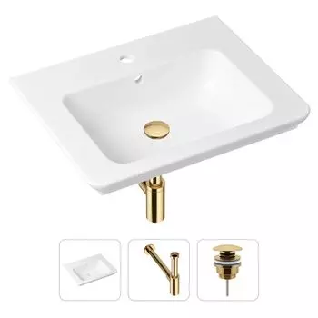 Комплект 3 в 1 Lavinia Boho Bathroom Sink 21520388: врезная фарфоровая раковина 60 см, металлический сифон, донный клапан