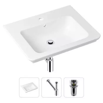 Комплект 3 в 1 Lavinia Boho Bathroom Sink 21520383: врезная фарфоровая раковина 60 см, металлический сифон, донный клапан