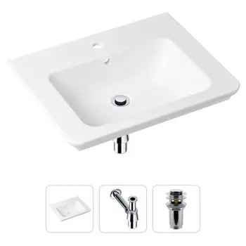 Комплект 3 в 1 Lavinia Boho Bathroom Sink 21520381: врезная фарфоровая раковина 60 см, металлический сифон, донный клапан