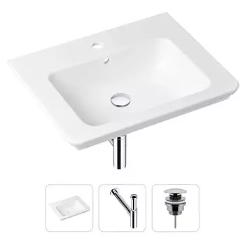 Комплект 3 в 1 Lavinia Boho Bathroom Sink 21520414: врезная фарфоровая раковина 60 см, металлический сифон, донный клапан