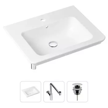 Комплект 3 в 1 Lavinia Boho Bathroom Sink 21520424: врезная фарфоровая раковина 60 см, металлический сифон, донный клапан