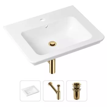 Комплект 3 в 1 Lavinia Boho Bathroom Sink 21520417: врезная фарфоровая раковина 60 см, металлический сифон, донный клапан