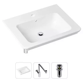 Комплект 3 в 1 Lavinia Boho Bathroom Sink 21520423: врезная фарфоровая раковина 60 см, металлический сифон, донный клапан