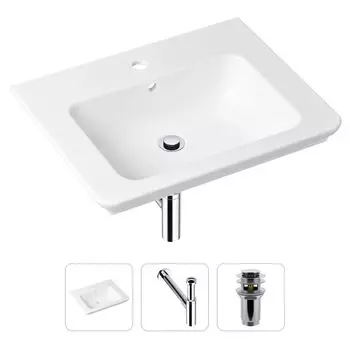 Комплект 3 в 1 Lavinia Boho Bathroom Sink 21520413: врезная фарфоровая раковина 60 см, металлический сифон, донный клапан