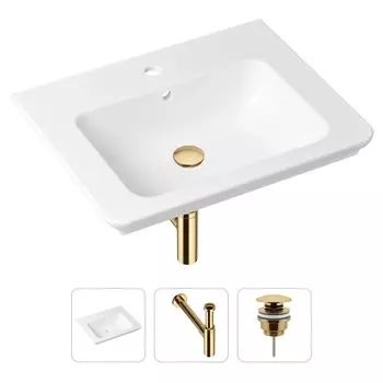 Комплект 3 в 1 Lavinia Boho Bathroom Sink 21520418: врезная фарфоровая раковина 60 см, металлический сифон, донный клапан