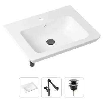 Комплект 3 в 1 Lavinia Boho Bathroom Sink 21520426: врезная фарфоровая раковина 60 см, металлический сифон, донный клапан
