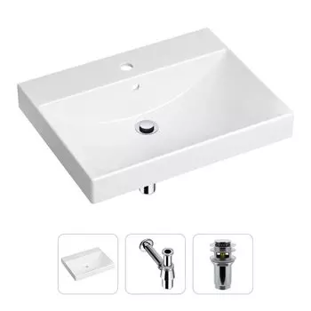 Комплект 3 в 1 Lavinia Boho Bathroom Sink 21520544: врезная фарфоровая раковина 60 см, металлический сифон, донный клапан