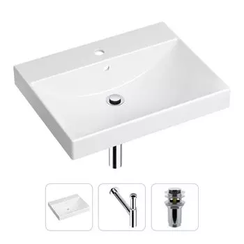 Комплект 3 в 1 Lavinia Boho Bathroom Sink 21520576: врезная фарфоровая раковина 60 см, металлический сифон, донный клапан