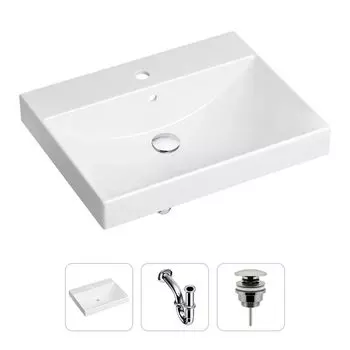 Комплект 3 в 1 Lavinia Boho Bathroom Sink 21520543: врезная фарфоровая раковина 60 см, металлический сифон, донный клапан