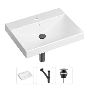 Комплект 3 в 1 Lavinia Boho Bathroom Sink 21520549: врезная фарфоровая раковина 60 см, металлический сифон, донный клапан