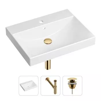 Комплект 3 в 1 Lavinia Boho Bathroom Sink 21520581: врезная фарфоровая раковина 60 см, металлический сифон, донный клапан