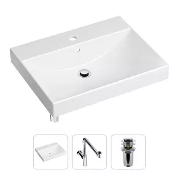 Комплект 3 в 1 Lavinia Boho Bathroom Sink 21520586: врезная фарфоровая раковина 60 см, металлический сифон, донный клапан