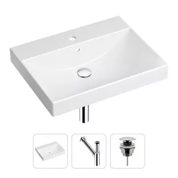 Комплект 3 в 1 Lavinia Boho Bathroom Sink 21520577: врезная фарфоровая раковина 60 см, металлический сифон, донный клапан
