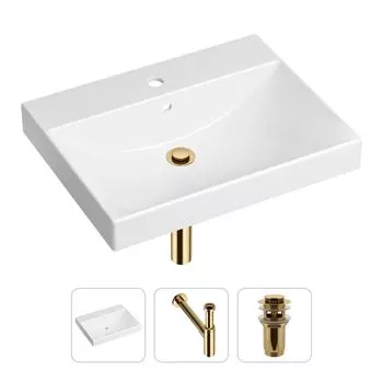 Комплект 3 в 1 Lavinia Boho Bathroom Sink 21520580: врезная фарфоровая раковина 60 см, металлический сифон, донный клапан