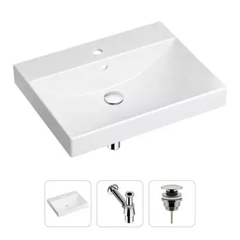 Комплект 3 в 1 Lavinia Boho Bathroom Sink 21520545: врезная фарфоровая раковина 60 см, металлический сифон, донный клапан