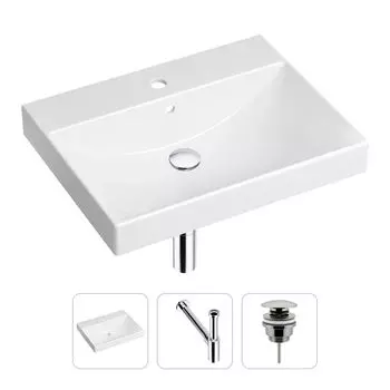 Комплект 3 в 1 Lavinia Boho Bathroom Sink 21520547: врезная фарфоровая раковина 60 см, металлический сифон, донный клапан