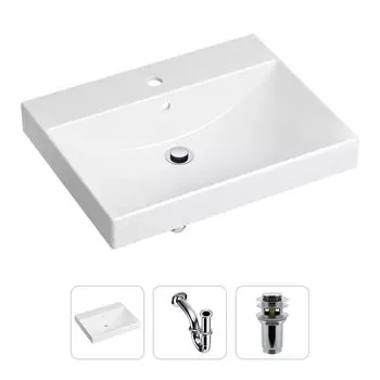 Комплект 3 в 1 Lavinia Boho Bathroom Sink 21520542: врезная фарфоровая раковина 60 см, металлический сифон, донный клапан