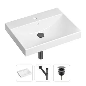 Комплект 3 в 1 Lavinia Boho Bathroom Sink 21520579: врезная фарфоровая раковина 60 см, металлический сифон, донный клапан