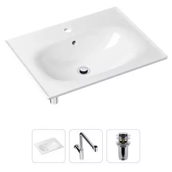 Комплект 3 в 1 Lavinia Boho Bathroom Sink 21520477: врезная фарфоровая раковина 60 см, металлический сифон, донный клапан