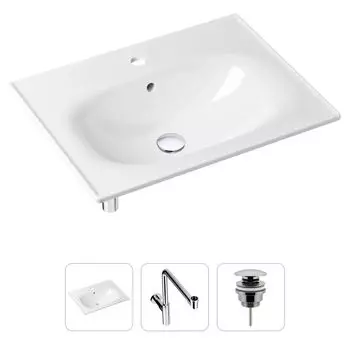 Комплект 3 в 1 Lavinia Boho Bathroom Sink 21520478: врезная фарфоровая раковина 60 см, металлический сифон, донный клапан