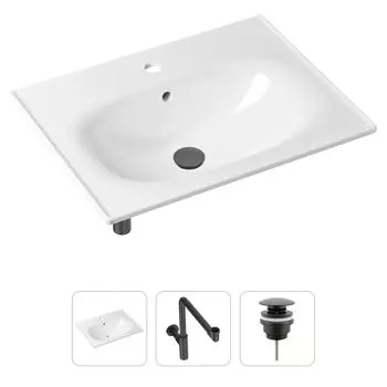 Комплект 3 в 1 Lavinia Boho Bathroom Sink 21520480: врезная фарфоровая раковина 60 см, металлический сифон, донный клапан