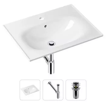 Комплект 3 в 1 Lavinia Boho Bathroom Sink 21520437: врезная фарфоровая раковина 60 см, металлический сифон, донный клапан