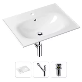 Комплект 3 в 1 Lavinia Boho Bathroom Sink 21520467: врезная фарфоровая раковина 60 см, металлический сифон, донный клапан