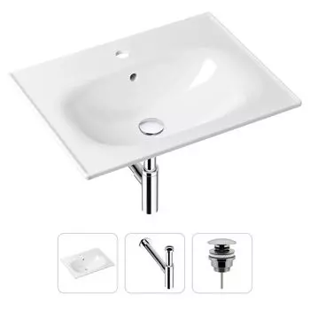 Комплект 3 в 1 Lavinia Boho Bathroom Sink 21520468: врезная фарфоровая раковина 60 см, металлический сифон, донный клапан