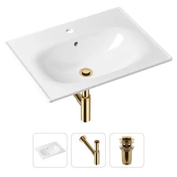Комплект 3 в 1 Lavinia Boho Bathroom Sink 21520471: врезная фарфоровая раковина 60 см, металлический сифон, донный клапан