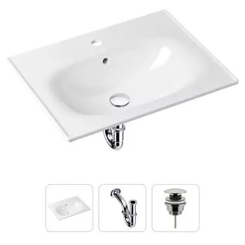 Комплект 3 в 1 Lavinia Boho Bathroom Sink 21520434: врезная фарфоровая раковина 60 см, металлический сифон, донный клапан
