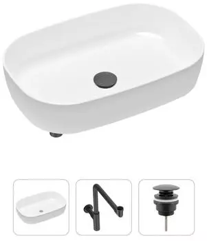 Комплект 3 в 1 Lavinia Boho Bathroom Sink 21520102: накладная фарфоровая раковина 54 см, металлический сифон, донный клапан