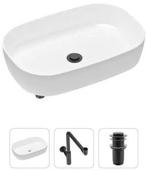 Комплект 3 в 1 Lavinia Boho Bathroom Sink 21520101: накладная фарфоровая раковина 54 см, металлический сифон, донный клапан