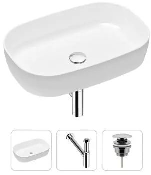 Комплект 3 в 1 Lavinia Boho Bathroom Sink 21520090: накладная фарфоровая раковина 54 см, металлический сифон, донный клапан