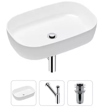 Комплект 3 в 1 Lavinia Boho Bathroom Sink 21520089: накладная фарфоровая раковина 54 см, металлический сифон, донный клапан