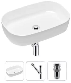 Комплект 3 в 1 Lavinia Boho Bathroom Sink 21520059: накладная фарфоровая раковина 54 см, металлический сифон, донный клапан