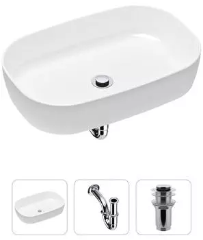 Комплект 3 в 1 Lavinia Boho Bathroom Sink 21520055: накладная фарфоровая раковина 54 см, металлический сифон, донный клапан