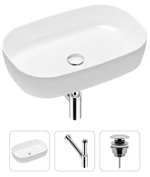 Комплект 3 в 1 Lavinia Boho Bathroom Sink 21520060: накладная фарфоровая раковина 54 см, металлический сифон, донный клапан