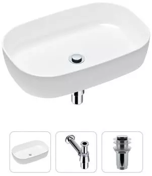 Комплект 3 в 1 Lavinia Boho Bathroom Sink 21520057: накладная фарфоровая раковина 54 см, металлический сифон, донный клапан