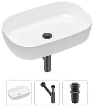 Комплект 3 в 1 Lavinia Boho Bathroom Sink 21520091: накладная фарфоровая раковина 54 см, металлический сифон, донный клапан