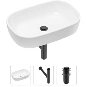 Комплект 3 в 1 Lavinia Boho Bathroom Sink 21520061: накладная фарфоровая раковина 54 см, металлический сифон, донный клапан