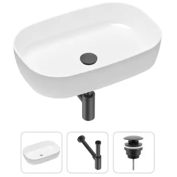 Комплект 3 в 1 Lavinia Boho Bathroom Sink 21520062: накладная фарфоровая раковина 54 см, металлический сифон, донный клапан