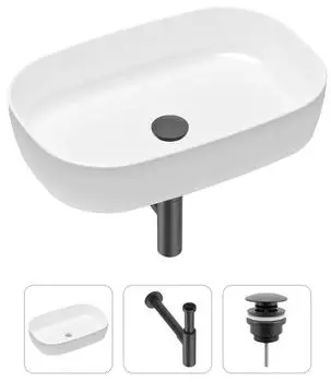 Комплект 3 в 1 Lavinia Boho Bathroom Sink 21520092: накладная фарфоровая раковина 54 см, металлический сифон, донный клапан
