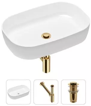 Комплект 3 в 1 Lavinia Boho Bathroom Sink 21520063: накладная фарфоровая раковина 54 см, металлический сифон, донный клапан
