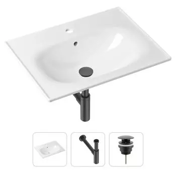Комплект 3 в 1 Lavinia Boho Bathroom Sink 21520470: врезная фарфоровая раковина 60 см, металлический сифон, донный клапан