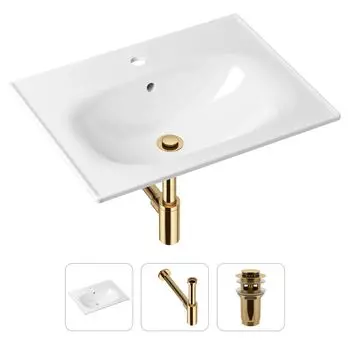 Комплект 3 в 1 Lavinia Boho Bathroom Sink 21520441: врезная фарфоровая раковина 60 см, металлический сифон, донный клапан