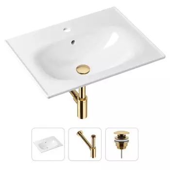 Комплект 3 в 1 Lavinia Boho Bathroom Sink 21520442: врезная фарфоровая раковина 60 см, металлический сифон, донный клапан