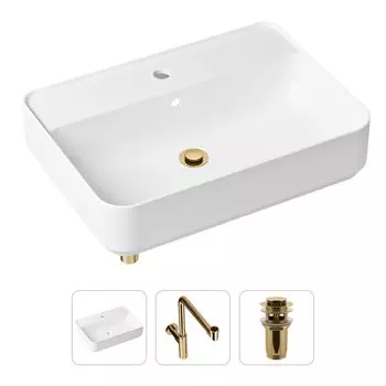 Комплект 3 в 1 Lavinia Boho Bathroom Sink 21520373: накладная фарфоровая раковина 60 см, металлический сифон, донный клапан