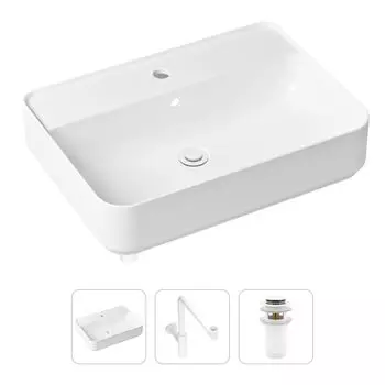 Комплект 3 в 1 Lavinia Boho Bathroom Sink 21520377: накладная фарфоровая раковина 60 см, металлический сифон, донный клапан