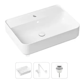Комплект 3 в 1 Lavinia Boho Bathroom Sink 21520378: накладная фарфоровая раковина 60 см, металлический сифон, донный клапан